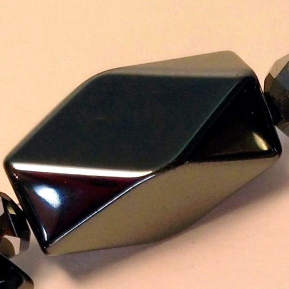 Handmade Hematite Barrel Stretch Bracelet with Gray Cluster Facet Beads - Picture 5 of 5